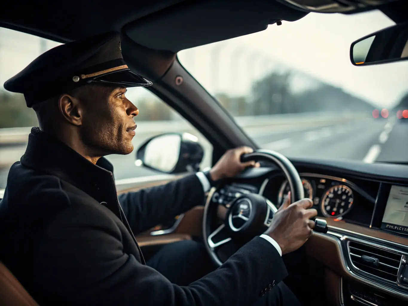 An image of a driver's hands on the steering wheel, focusing on the road ahead, illustrating driving tips and safety.
