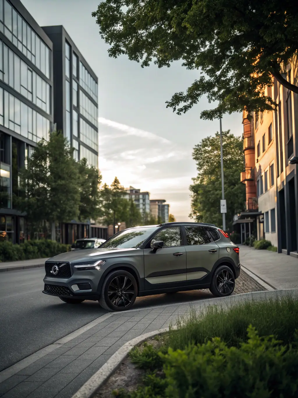 A professional photograph of a brand new Volvo XC60 parked in a picturesque Scandinavian landscape, showcasing its elegant design and highlighting its suitability for family adventures.